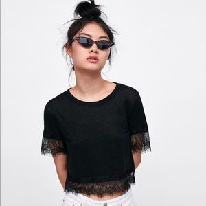 NWT Zara Linen Crop Top in Black